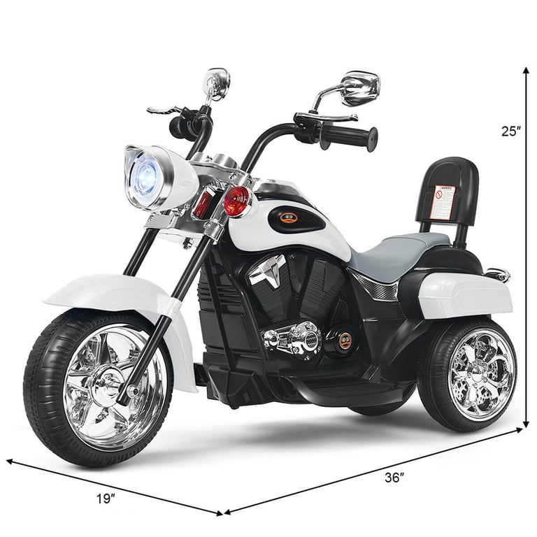Gymax, Kids Ride On Chopper Motorcycle, 6V White, 3 Wheel Trike