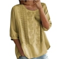 thumbnail image 4 of Ichuanyi Womens Summer Embroidered V Neck T Shirts Casual Short Sleeve Breathable Faux Cotton Linen Tops Loose Fit Basic Tees, 4 of 9