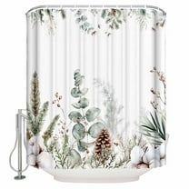 Fabric Shower Curtain, Winter Christmas Cotton Flowers Leaf Plant Patterns Bathroom Curtain with 12 Hooks Waterproof No Bad Odor Machine Washable Bath Curtains for Bathroom, Spa Room, 72"x84"