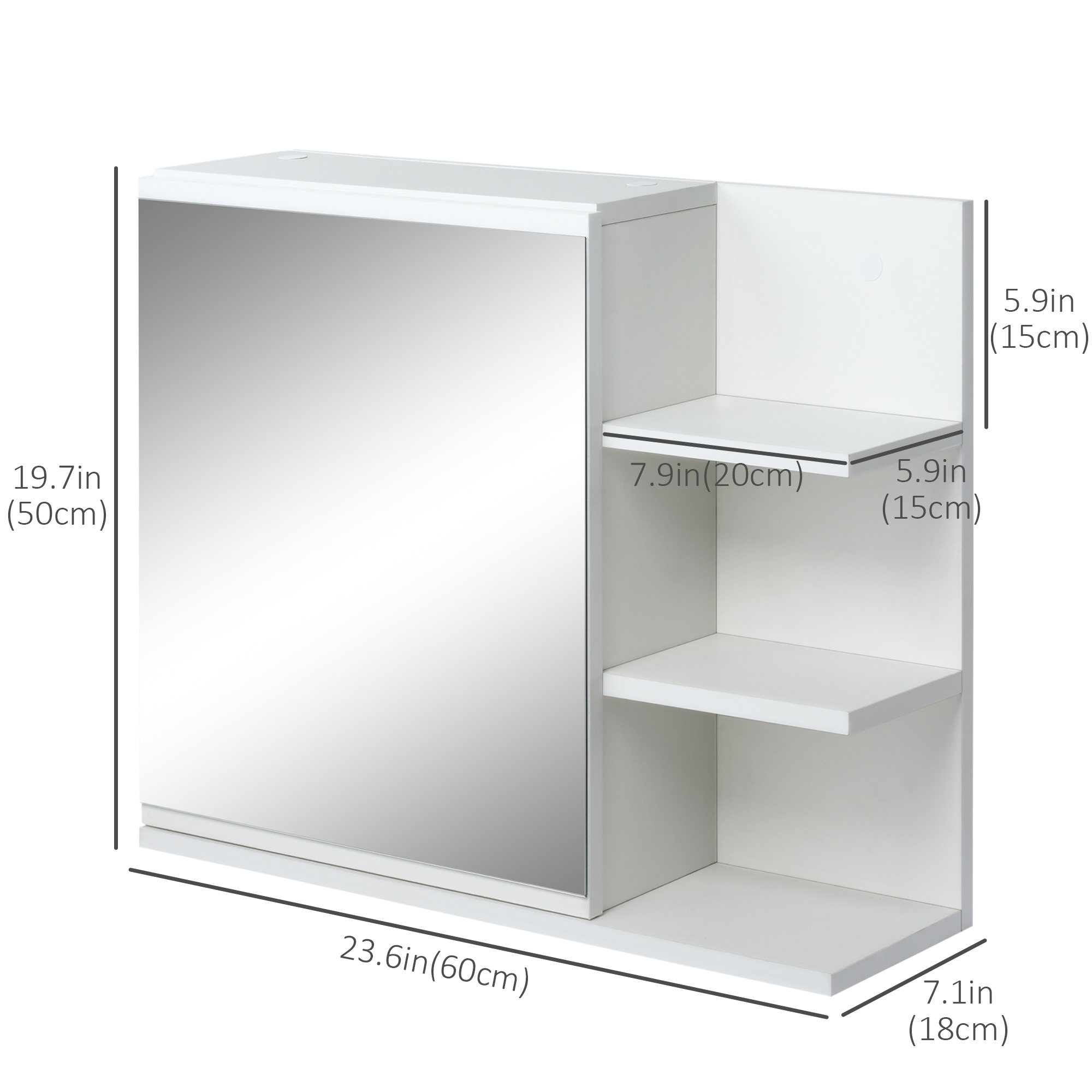 Meuble Mural Salle De Bain Avec Porte Et Étages Réglables - Armoire Rangement 48x20x50 Cm Gris