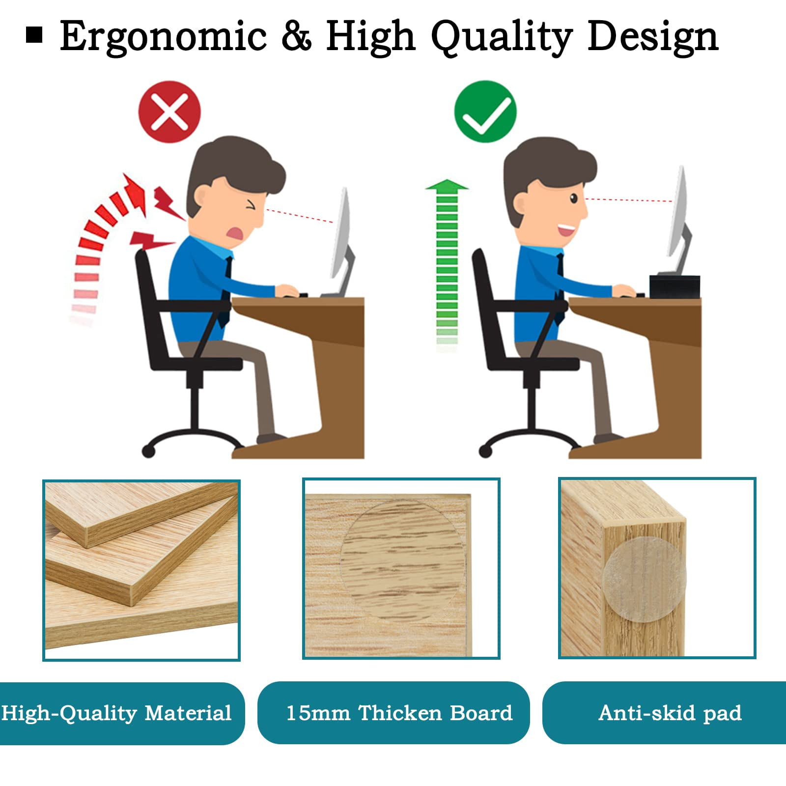 Wood Monitor Stand Riser - 2 Pack Adjustable Dual For Laptop/pc