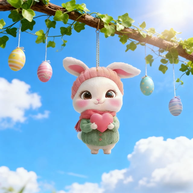 Easter Bunny Decorations,Bunny Rabbit Keychains Keyring,Easter Car Hanging Ornament Retro Bunny Easter Egg Basket Easter 2d Hangable Rearview Mirror Hanging Accessories Cute Cartoon Pendant