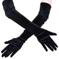 thumbnail image 1 of Guantes largos de terciopelo dorado para mujer, de manga larga, para banquetes, color negro, 1 of 3