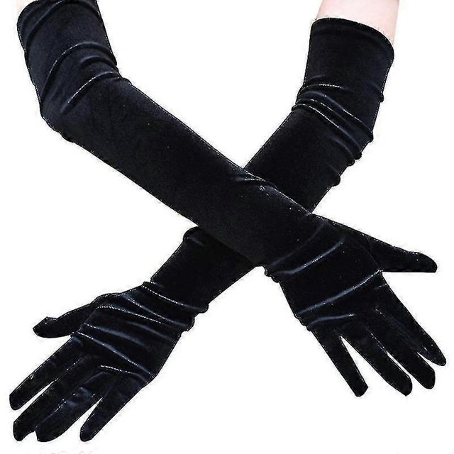 Guantes largos de terciopelo dorado para mujer, de manga larga, para banquetes, color negro