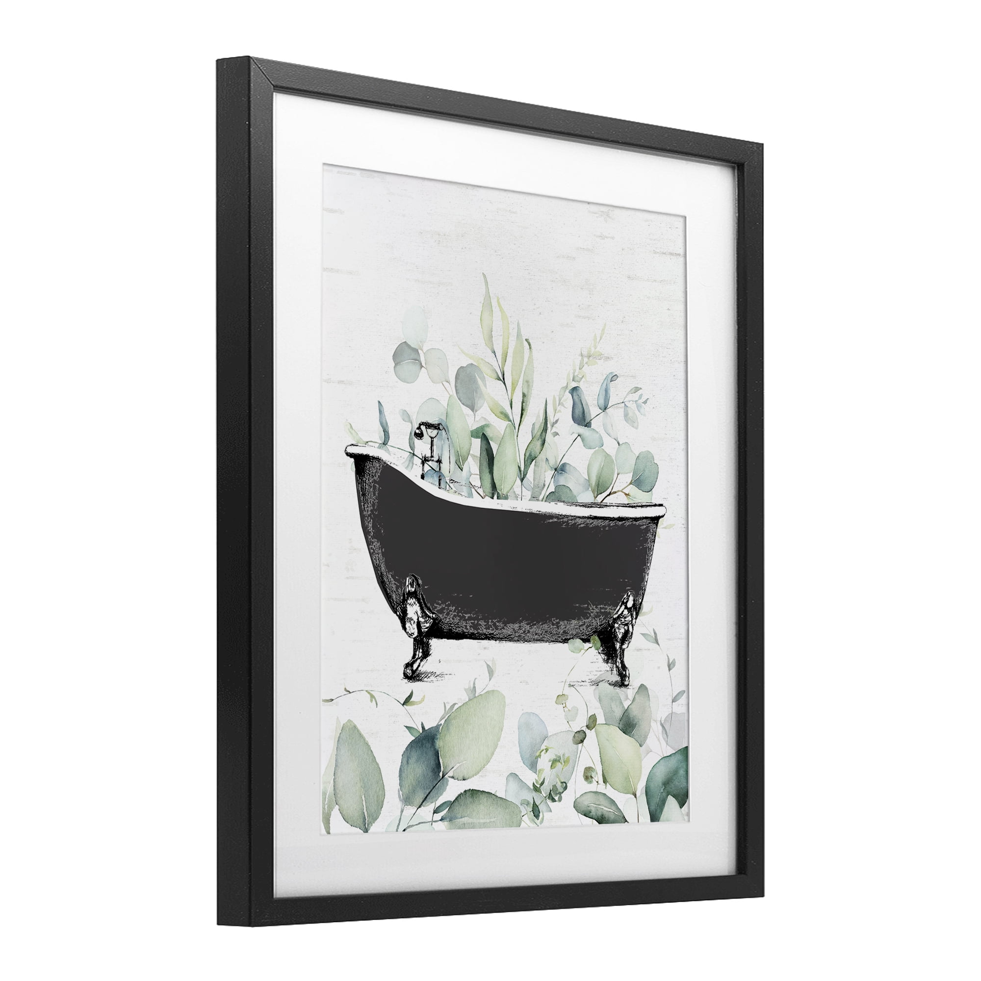 Eucalyptus Leaves Bathtub Black Framed Print Under Glass, design by Lettered and Lined