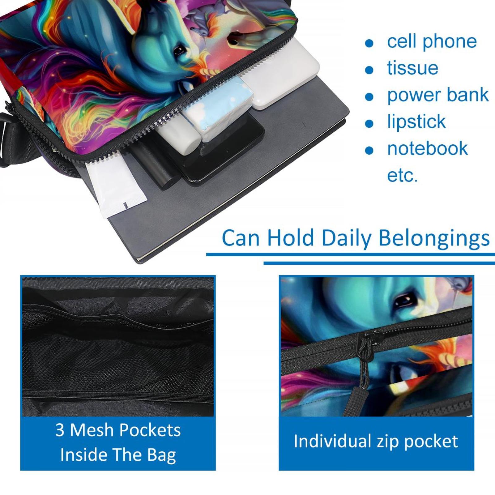 Rainbow Unicorns Lightweight Adjustable Sling Bag Running Belt Waist Pack with Extension Strap Unisex