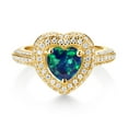 thumbnail image 2 of Gem Stone King 18K Yellow Gold Plated Silver Green Opal and White Moissanite Heart Shape Ring for Women (1.37 Cttw, Available in Size 5, 6, 7, 8, 9), 2 of 4