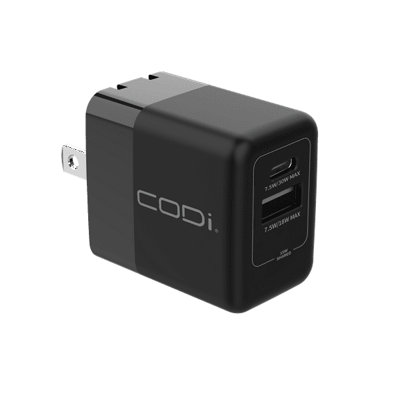 CODi 30W Dual Port Wall Charger – USB-C Power Delivery & USB-A Quick Charge 3.0 – Fast Charging Adapter for iPhone, Android, iPad, and More