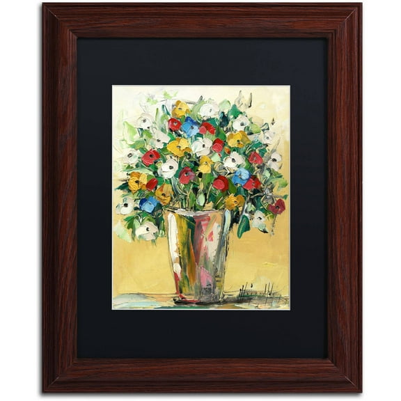 Trademark Fine Art "Spring Flowers in a Vase 9" Canvas Art by Hai Odelia, Black Matte, Wood Frame