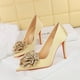 thumbnail image 2 of Zapatos de tacón alto sexys de lujo ligeros para banquetes de moda para mujer, finos, de boca baja, puntiagudos, con flores de seda, para mujer, 2 of 5