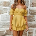 thumbnail image 6 of REALiKUN Women Boho Romper Off Shoulder Ruffle Chiffon Shorts Jumpsuit Playsuits, 6 of 8
