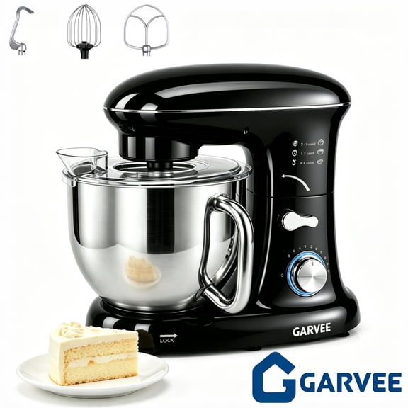 Garvee 5.3 QT Stand Mixer, 500W Kitchen Mixer with 10‑Speed Adjustable Control, Tilt‑Head Design for Bread Dough, Cake, Cookies, 120V, Black