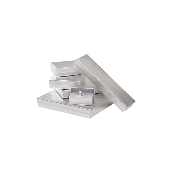 Silver Embossed Cotton-Filled Jewelry Box Assortment - Includes 6 Sizes - Case of 75