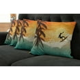 thumbnail image 2 of Ambesonne Grunge Throw Pillow Cover 4 Pack, Surfer Sea Palms Sunset, 24", Orange Turquoise Black, 2 of 6