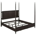 thumbnail image 3 of Niguel Brown Poster Bed - Queen Size Wood Frame with Floating Headboard &amp; Metallic Tip Posts for Chic Bedroom, 87.25" L, Vietnamese Origin, 3 of 12