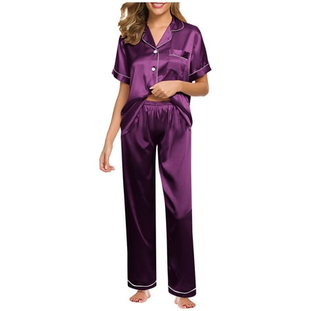 

Reed Women Lingerie Robe Set Underwear Suit Satin Pajamas Women Short Sleeved Tops And Trousers Loose Pajama Sets