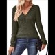 thumbnail image 2 of Suéter Holgado de Punto Acanalado con Cuello de Media Cremallera para Mujer, Blusas Casuales de Larga de Color Liso, Blusas Cómodas y Cálidas Verde XL, 2 of 9