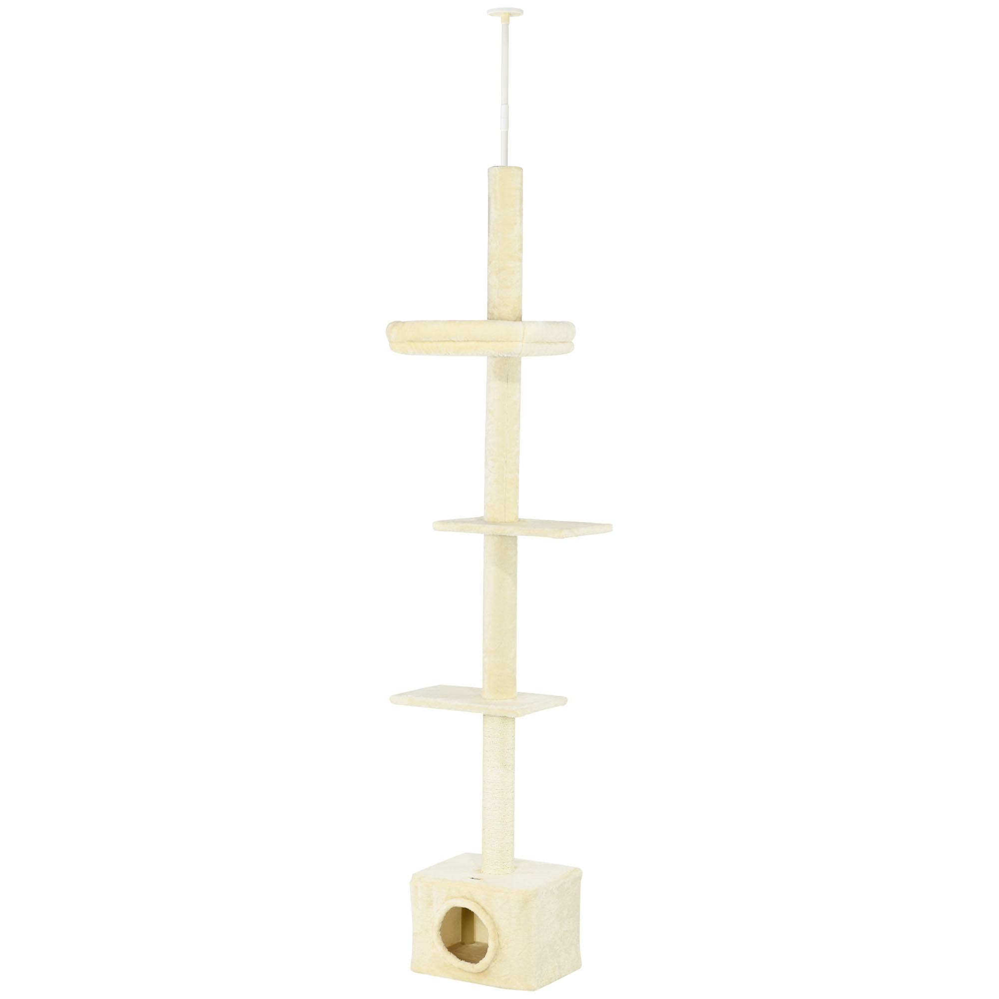 CoSoTower Floor to Ceiling Cat Tree with Scratching Post for Indoor Cats, Adjustable Height Cat Tower (91-102 Inches) with House, Bed, Beige