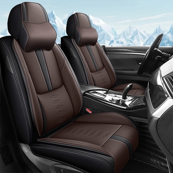 for TOYOTA AVALON 2008 Car Seat Cover, Black and Brown Car Seat Covers, PU Leather Front two seats With a Headrest and Lumbar Support Non-slip, Beautify the Interior of Old Cars