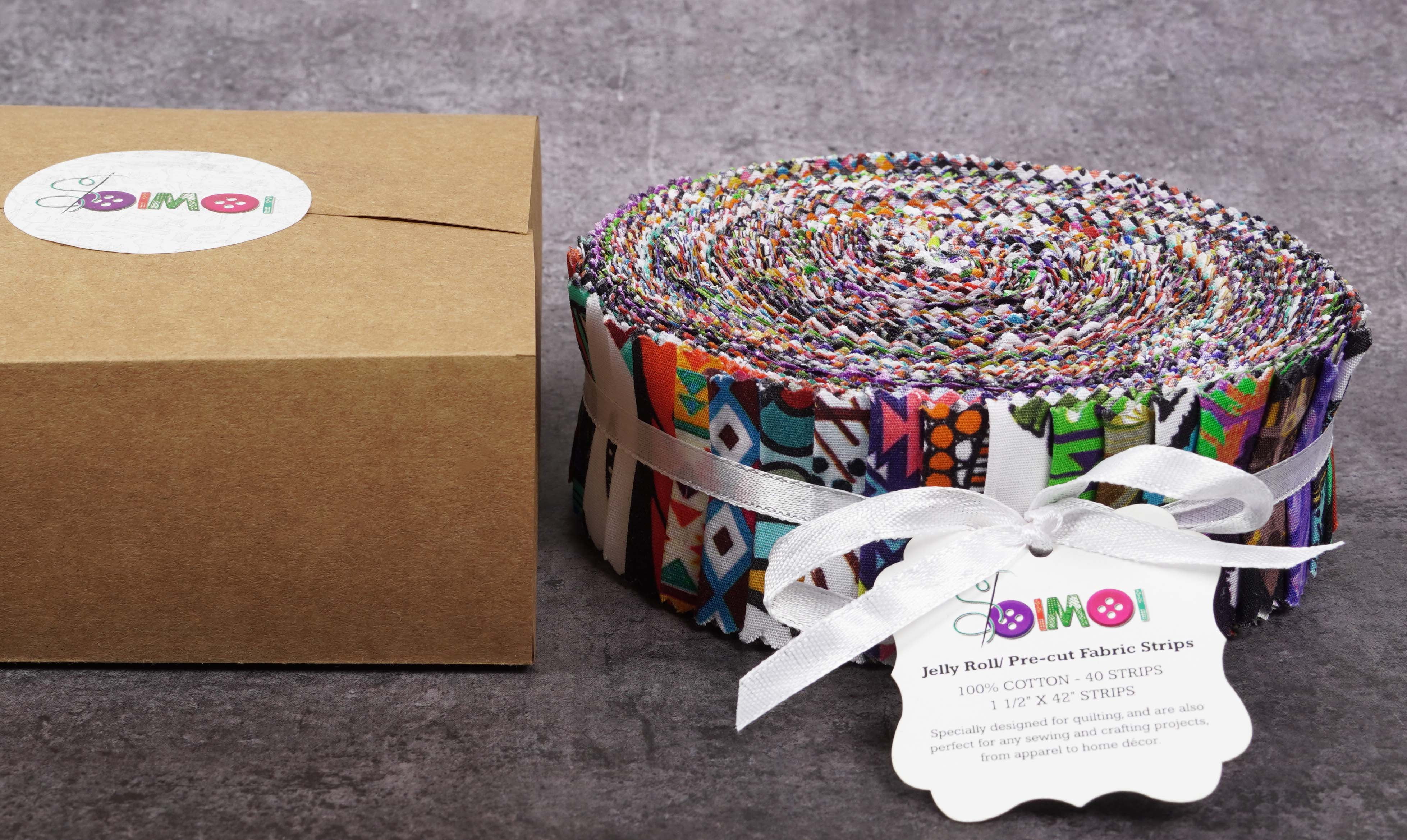 Soimoi 40Pcs Tribal Print Precut Fabrics Strips Roll Up 1.5 inches Cotton Jelly Rolls For Quilting - Multicolor
