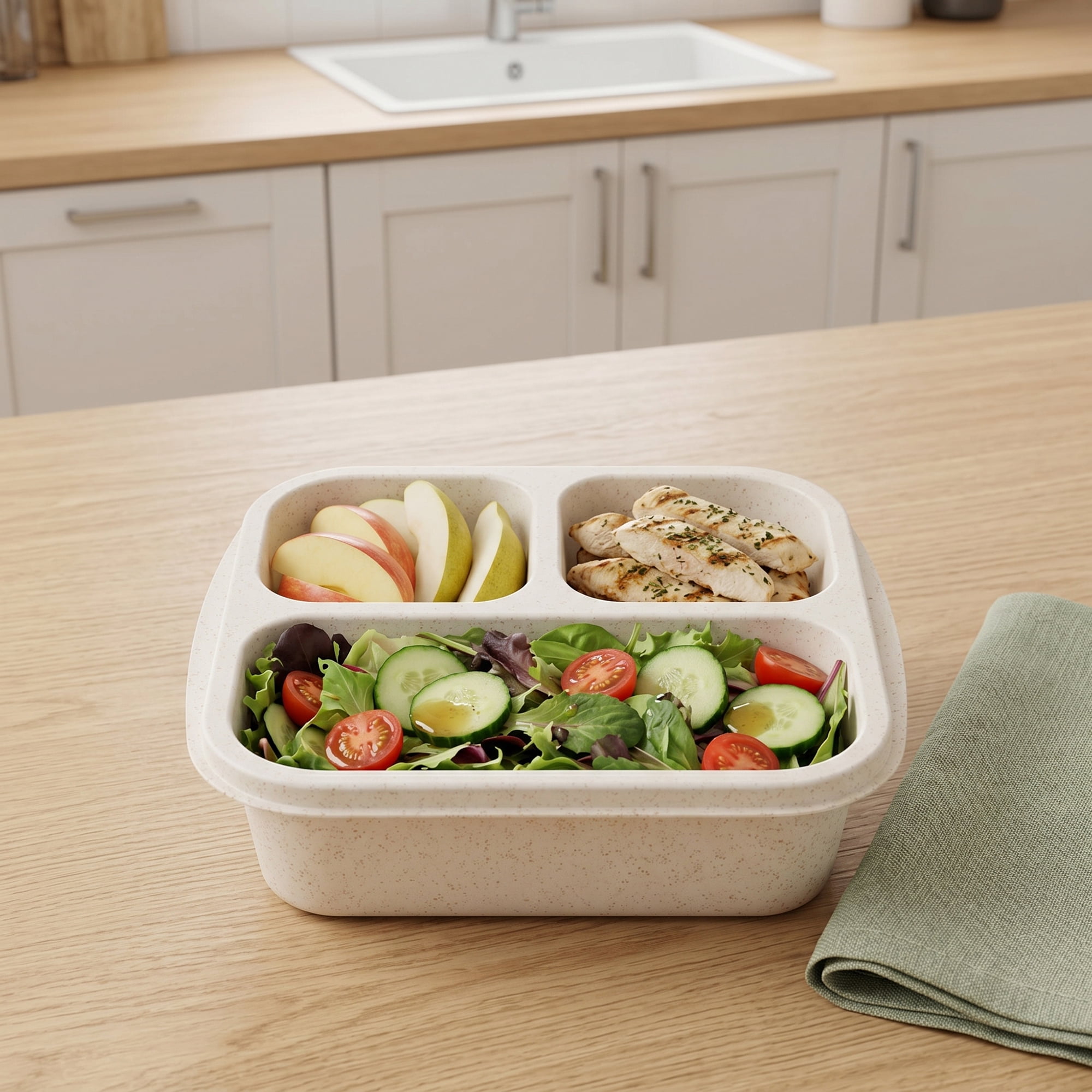 Unique Bargains Wheat Straw Leak-Proof Meal Lunch Bento Box for Work Travel Beige