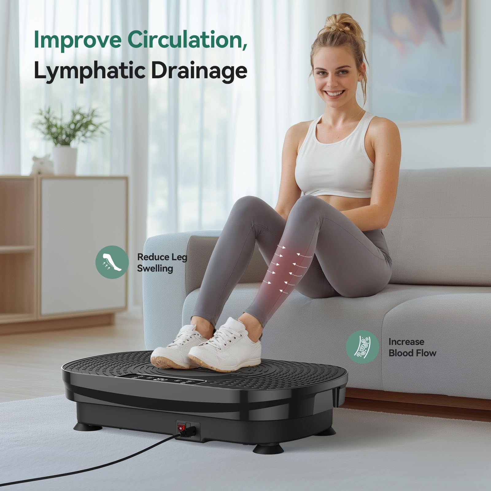 UPGO Vibration Plate Exercise Machine, Lymphatic Drainage Machine, Whole Body Workout Vibration Platform w/ 2 Resistance Bands for Weight Loss, Toning & Wellness-Black