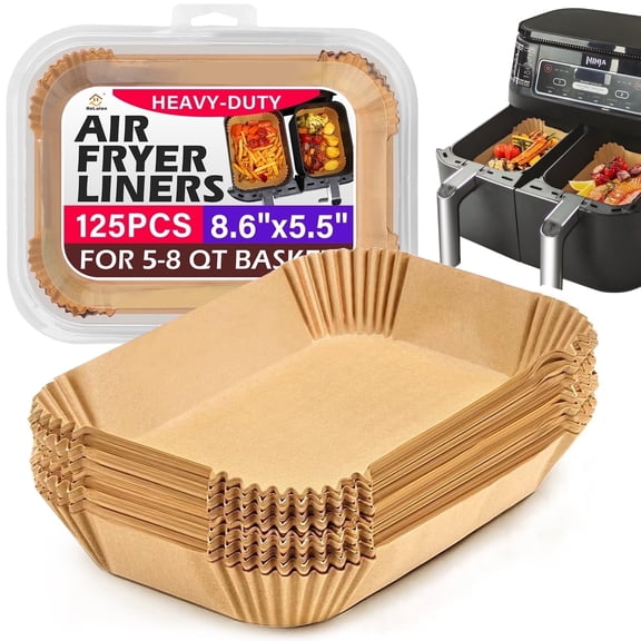 ReLuien Rectangular Air Fryer Liners, 125 Count Disposable Parchment Paper Liners, 8.6 x 5.5 Inch, Non-Stick & Oil-Resistant, Fits Ninja DZ071