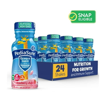 PediaSure Grow & Gain With Immune Support, Strawberry, 8-fl-oz Bottle. 24 Shakes