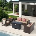 thumbnail image 5 of JOIVI 8 Piece Patio Furniture Conversation Set with 45” Fire Pit Table, Wicker Outdoor Sectional Sofa Set with Storage Box and 50,000 BTU Gas Fire Pit for Garden, Deck, Backyard, Parties, Brown, 5 of 13