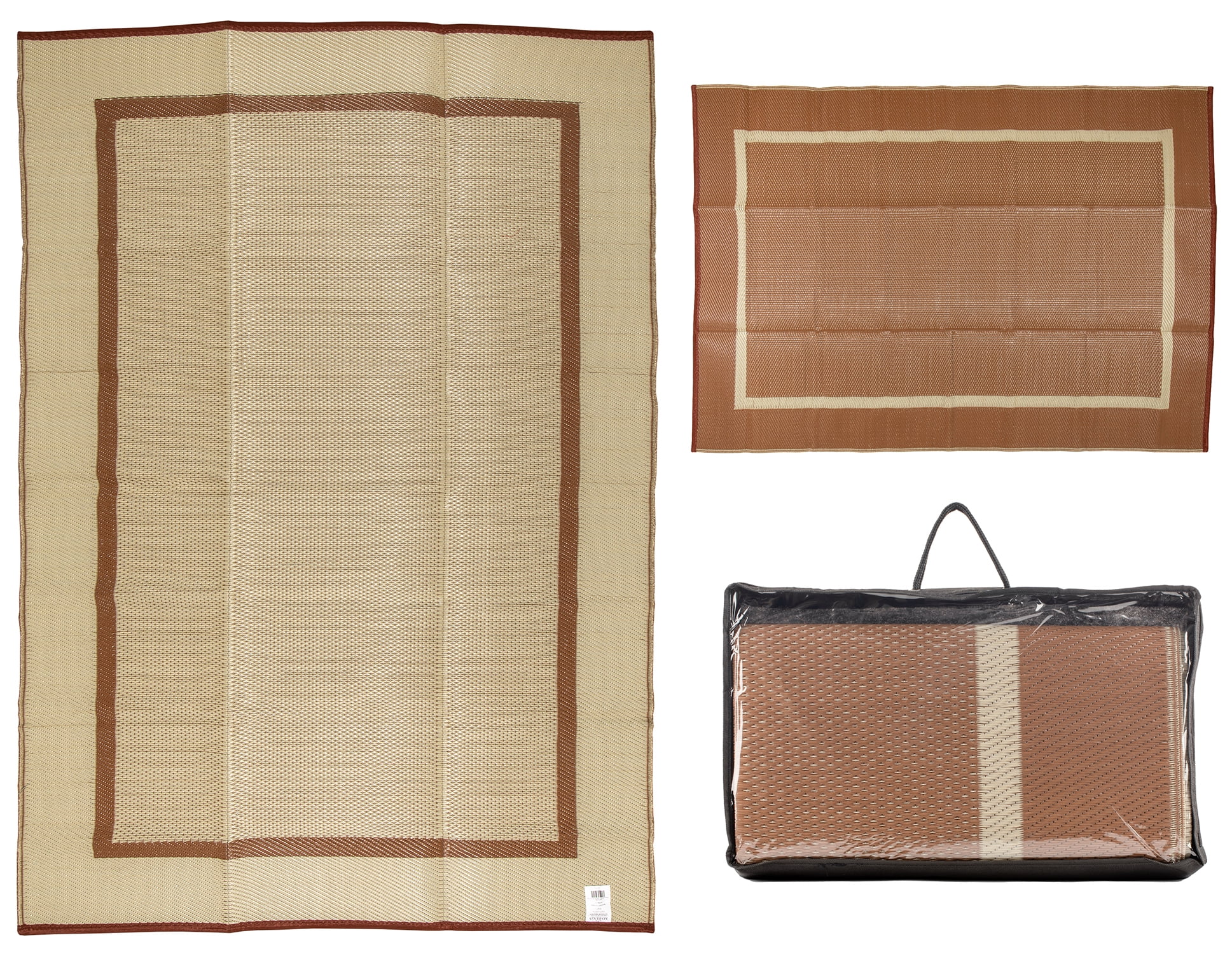 MSRUGS Courtyard Collection Border Design Beige/Brown Reversible Indoor