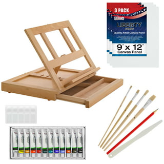 Loomini Painting Kit 24 Acrylic Paint Set (12 ml/0.41 oz.) with 15 Paint Brushes with Tabletop Easel Tabletop Easel (13.38 x 10.25 x