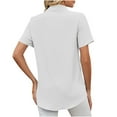 thumbnail image 5 of YYDGH Button Down Shirts for Women Solid Color Short Sleeve Blouse V Neck Collared Tops White M, 5 of 7