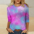 thumbnail image 2 of Busydd Womens Tops Fashion Tie Dye Blouses Casual Loose Round Neck T-Shirts 3/4 Length Sleeve Shirts Going Out Tops for Women, 2 of 5