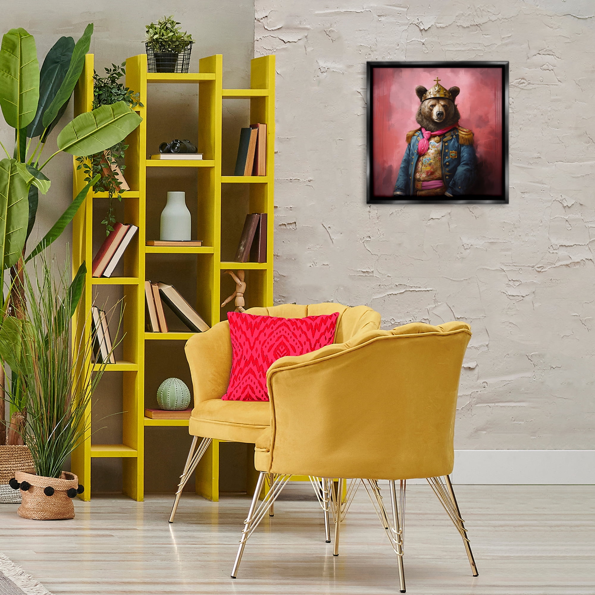 Stupell Industries Regal Bear Portrait Animals & Insects Painting Black Floater Framed Canvas Art Print Wall Art, 18 x 18