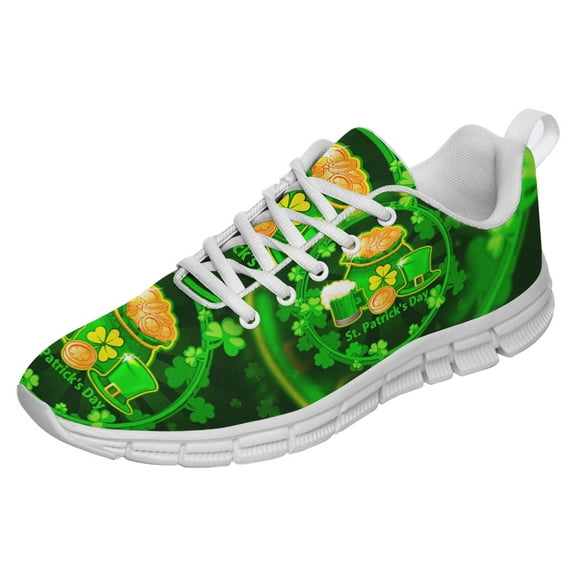 St Patricks Day Shoes for Women Breathable Running Sneakers Men Green Four Leaf Clover Shoes for Irish Festival Gift White Size 3.5