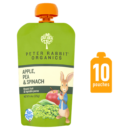 Peter Rabbit Organics, Apple, Pea & Spinach Puree, 4.4-Ounce Pouches (Pack of 10)