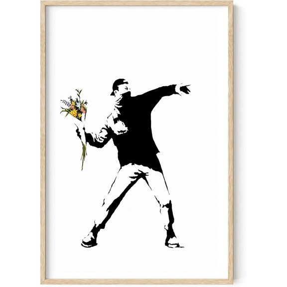Banksy Flower Thrower Wall Art Graffiti - By Haus and Hues Graffiti Art Banksy Prints Graffiti Art Wall Decor Banksy Wall Poster Modern Pop Art Banksy (Framed Beige 12x16)