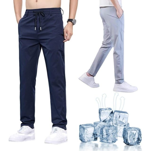 Meshirons - Ice Silk Mesh Panel Casual Pants, Breathable Quick Dry Comfort with Pockets, Tailored for Men Over 55