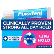 Complete Original Denture Adhesive Cream, 2.4 oz, 3 Pack (Packaging May Vary)