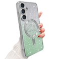 thumbnail image 1 of Zonrw Para Samsung Galaxy S25 Funda Magnética Para Mujer Niña Suave Lindo Lujo Amor Corazón Chapado Bling Degradado Brillo Claro Funda Para Teléfono Compatible Con Magsafe Contraportada A Prueba De Go, 1 of 5