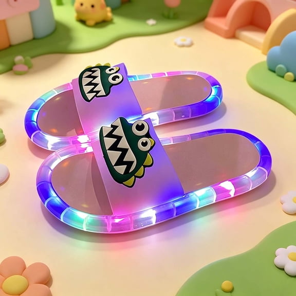 Kids Light Up Slide Sandals Boys & Girls Cute Dinosaur Slippers Flashing Light Summer Slides for Indoor Outdoor Party Pink Size 10-10.5 Years