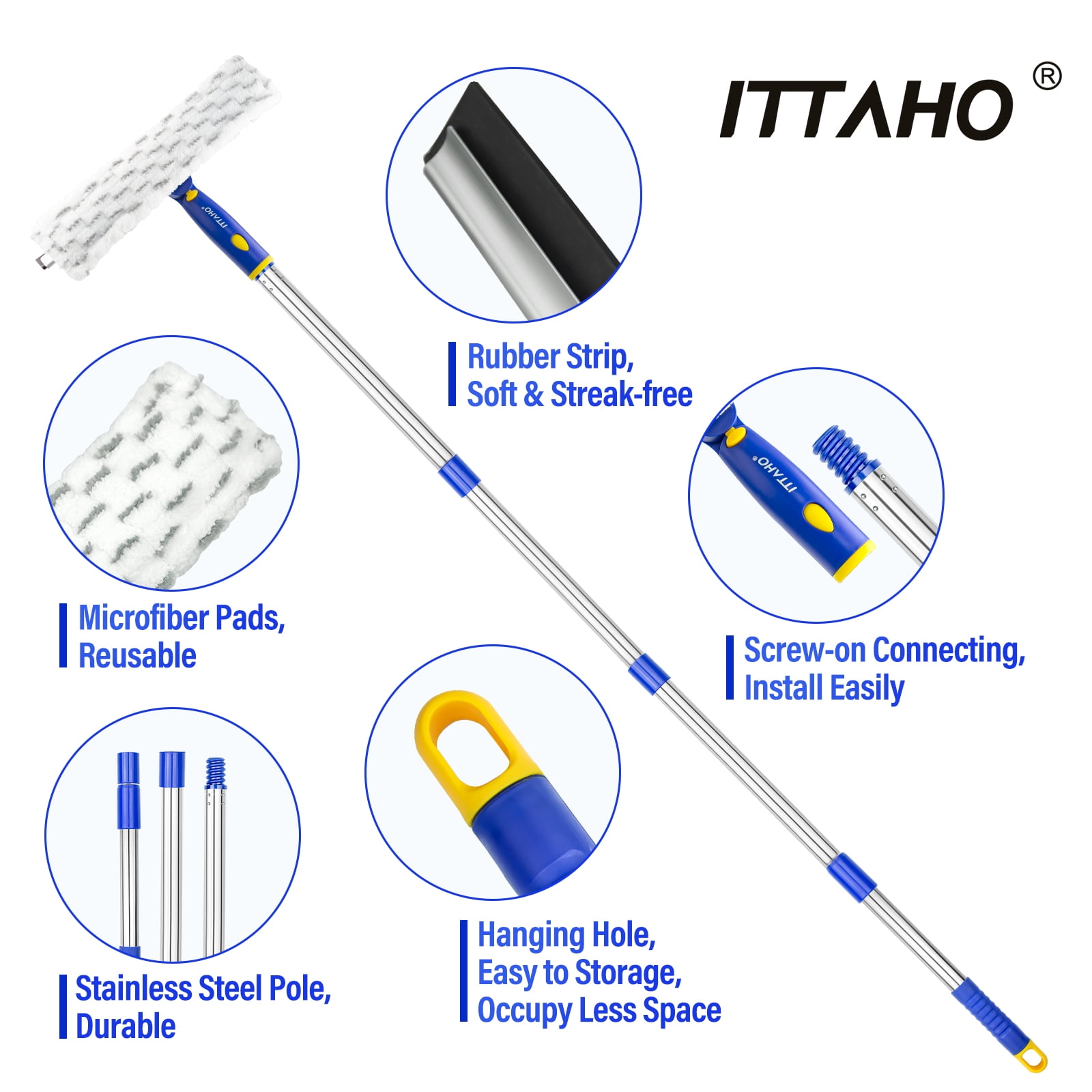 ITTAHO Swivel Window Squeegee Cleaning Tool, 58 Long Handle with Rotating  Head-10