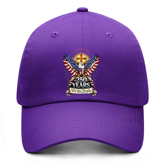 USA 250th Anniversary Purple Baseball Cap with Printed Celebration Design and Adjustable Fit for Men Women Looking for Patriotic Everyday Style