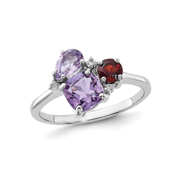 1.60 Carat (Ctw) Amethyst, Garnet and Pink Quartz Ring in Sterling Silver for Women