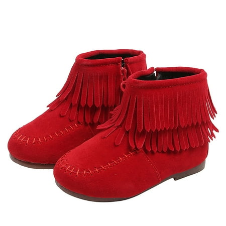 

〖Roliyen〗Girls Boots Boots For Kids Baby Infant Girls Boys Winter Fringe Tassel Ankle Boots Snow Boots Warm Shoes