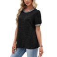 thumbnail image 2 of Women'S Textured Shirts Tops Short Cap Sleeve Shirts Loose Fit Summer Outfits Black XL, 2 of 9