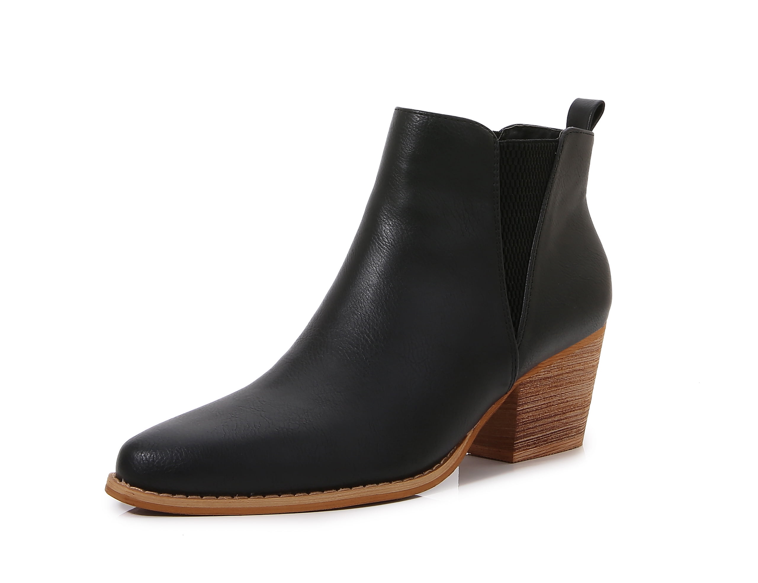 Wooden Heel Short Chelsea Ankle Boots (Black, 7)
