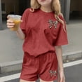 thumbnail image 1 of Zpanxa Ensembles d'Été pour Filles Imprimé Col Rond T-Shirt à Manches Courtes avec Shorts Ensemble Sportif 2 Pcs 14-15 Ans, 1 of 6