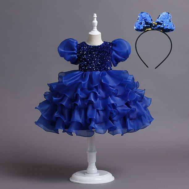 Vestido de lentejuelas para niñas pequeñas, flor elegante para boda, fiesta de princesa, vestido de tutú para niños, cumpleaños, bautismo, ropa Formal 5T (Etiqueta 120) Gao Jinjia LED