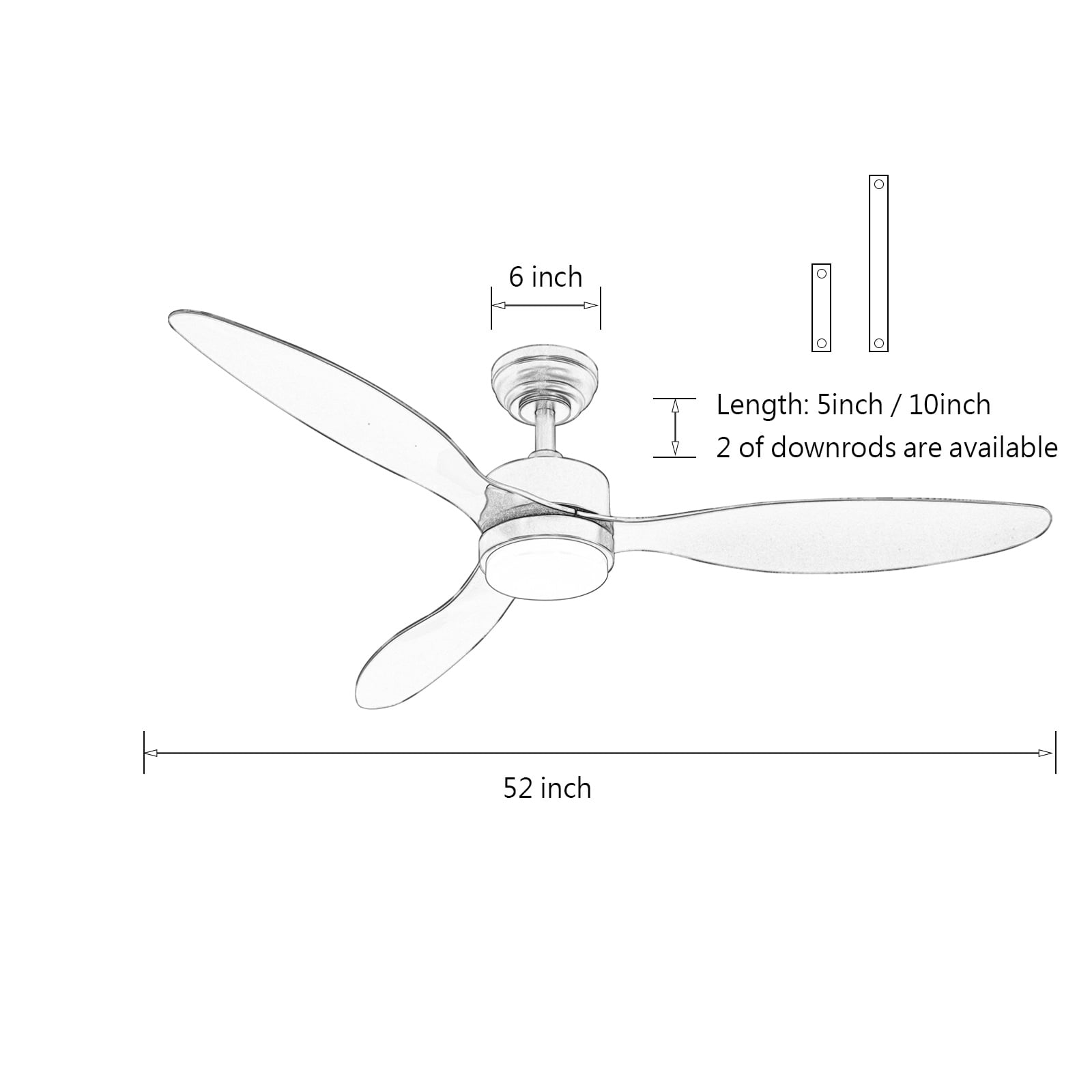 Wozzio 52 inch Ceiling Fan with Light and Remote